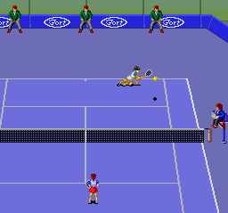 Power Tennis (TurboGrafx-16) screenshot: Australian open, and what looks like a Ford ad in the background, only here it says "Fort"