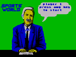 Soccer Pinball (ZX Spectrum) screenshot: This guy looks very similar to BBC sports presenter Des Lynam