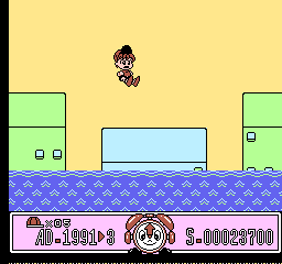 Time Zone (NES) screenshot: The third level with platforms raising and sinking in the water