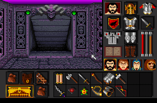 Black Crypt (Amiga) screenshot: This is the inventory. You can also see what you're wearing.