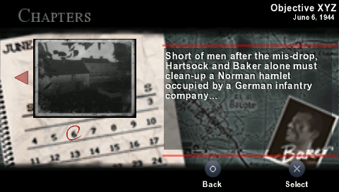 Brothers in Arms: D-Day (PSP) screenshot: Chapter selection screen