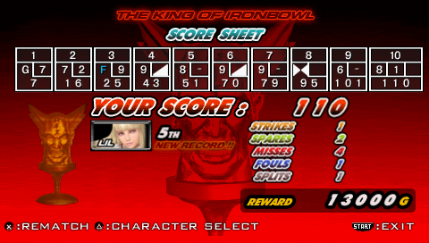 Tekken: Dark Resurrection (PSP) screenshot: Tekken bowl results screen