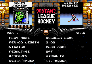 Mutant League Hockey (Genesis) screenshot: Main menu