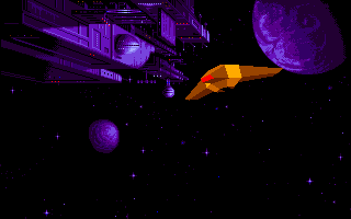 A.G.E. (Amiga) screenshot: Intro - A vessel ship carrying the player's ship