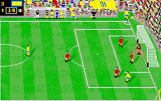 Italy '90 Soccer (Amiga) screenshot: Corner shot...