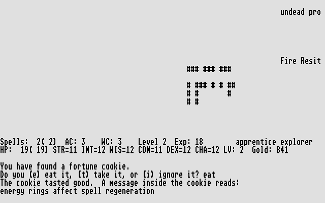 Larn (Atari ST) screenshot: Fortune cokies can give helpful advice
