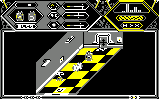 The Fifth Quadrant (Amstrad CPC) screenshot: A robot is vaporized