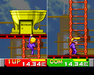 Bishi Bashi Special (PlayStation) screenshot: HBB: climb the ladders to get to the golden restroom!