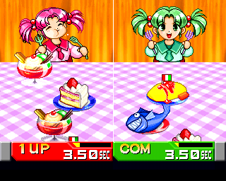 Bishi Bashi Special (PlayStation) screenshot: HBB: eat all the food that gets shoved towards you.