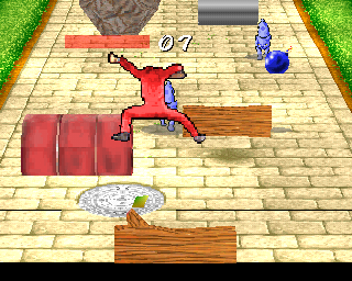 Bishi Bashi Special (PlayStation) screenshot: SBB: just another day, walking to the office...