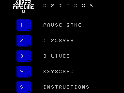 Super Pipeline II (ZX Spectrum) screenshot: Main menu