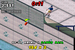 Dave Mirra Freestyle BMX 2 (Game Boy Advance) screenshot: Jumping from great heights.