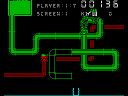 Super Pipeline II (ZX Spectrum) screenshot: Shooting at the junction