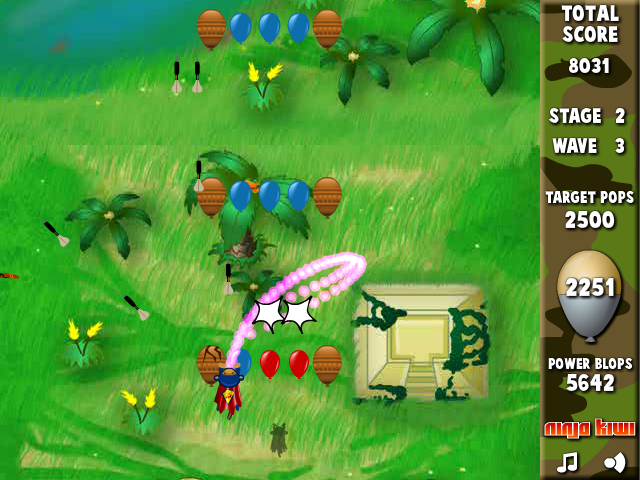 Bloons Super Monkey (Browser) screenshot: Stage 2 wave 3: balloons are moving very fast.
