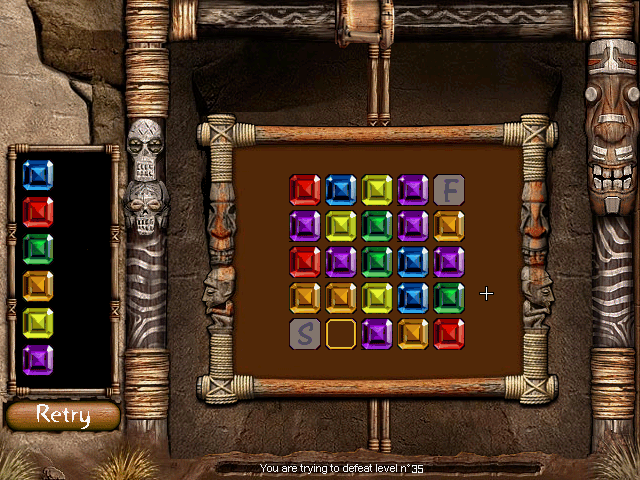 Jewelz (Atari ST) screenshot: The color clash is complete: level 35 starts with six colors