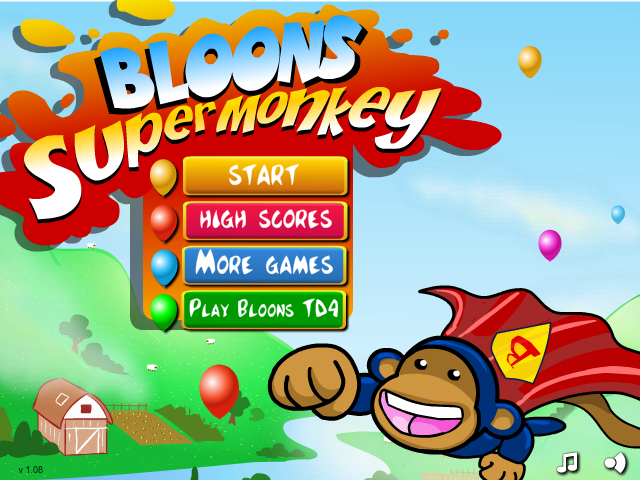 Bloons Super Monkey (Browser) screenshot: Main menu