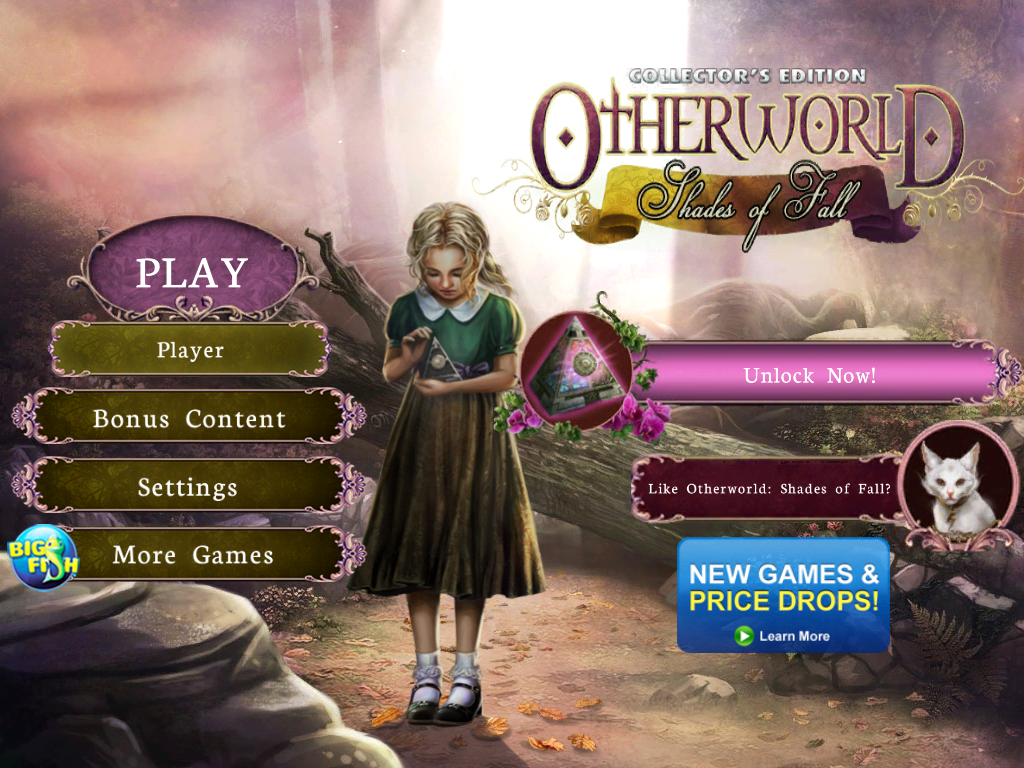 Otherworld: Shades of Fall (Collector's Edition) (iPad) screenshot: Title and main menu