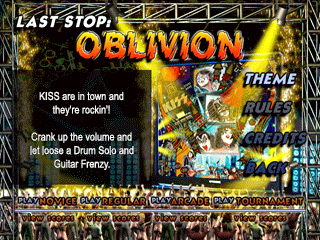 Kiss Pinball (PlayStation) screenshot: Selection screen for the table "Last Stop: Oblivion".