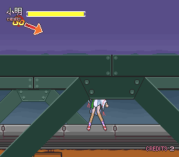 Kishin Dōji Zenki FX: Vajra Fight (PC-FX) screenshot: Classic beat-em-up scenario: on the train roof
