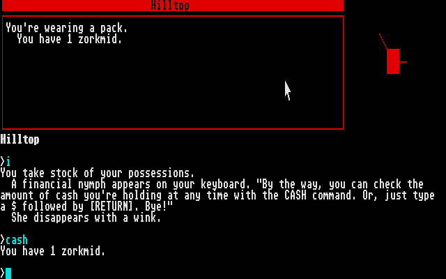 Beyond Zork: The Coconut of Quendor (Atari ST) screenshot: Following tutorial commands