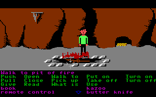 Zak McKracken and the Alien Mindbenders (Commodore 64) screenshot: Zak starts a fire.