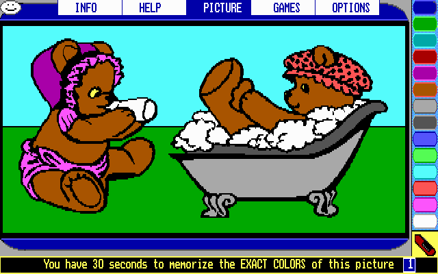 Magic Crayon (DOS) screenshot: Color memory requires that you remember what colors were where.