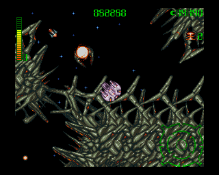 Blastar (Amiga) screenshot: Killing an insect with my new rocket-weapon.