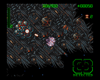 Blastar (Amiga) screenshot: Firing at one of the targets I'm supposed to destroy.