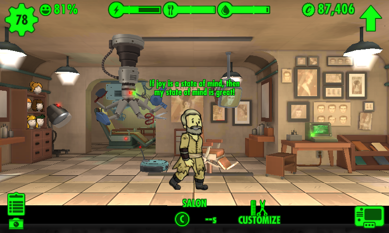 Fallout Shelter (Android) screenshot: Salon