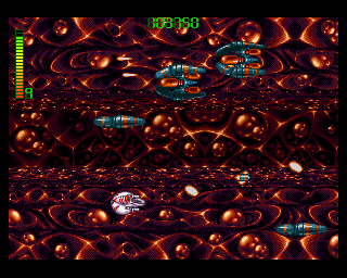 Blastar (Amiga) screenshot: Now a whole level is played side-scrolling.