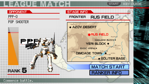 Armored Core: Formula Front - Extreme Battle (PSP) screenshot: Next league match info