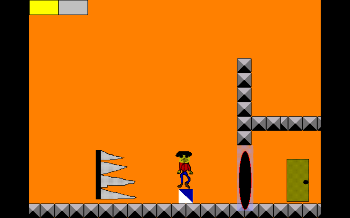 Seid (Windows) screenshot: Unusually, this part is a puzzle, you need to jump over the moving spikes so that they destroy the barrier.
