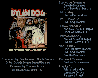 Dylan Dog: The Looking Glass (Amiga) screenshot: Title screen and credits