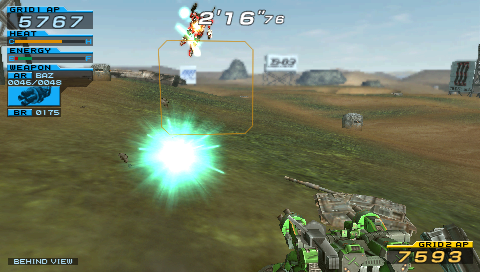 Armored Core: Formula Front - Extreme Battle (PSP) screenshot: Match at “Rus Field”