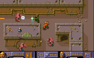 Soldiers of Fortune (Amiga) screenshot: World 2 (Workshops) (AGA version)