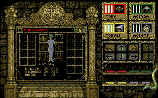 Knightmare (Amiga) screenshot: Inventory and statistics screen