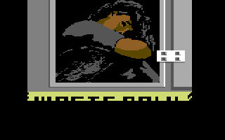 Project Firestart (Commodore 64) screenshot: Mary hiding in the waste disposal, safe for the moment.