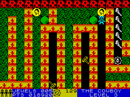 Rockford: The Arcade Game (ZX Spectrum) screenshot: "The cowboy" - third level pack in game.