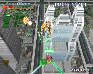 RayStorm (PlayStation) screenshot: Stage 1, locking onto a target