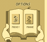 Mickey's Ultimate Challenge (Game Boy) screenshot: Character selection.