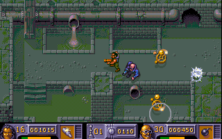 Soldiers of Fortune (Amiga) screenshot: World 4 (Cellars) - Sewer (AGA version)