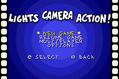 Animaniacs: Lights, Camera, Action! (Game Boy Advance) screenshot: Main menu