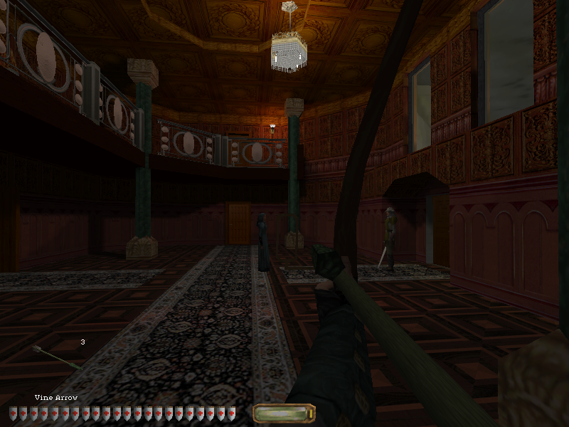 Thief II: The Metal Age (Windows) screenshot: Listening to a conversation in a beautifully decorated hall