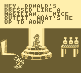 Mickey's Ultimate Challenge (Game Boy) screenshot: Mickey finds Donald testing a new shrinking spell.