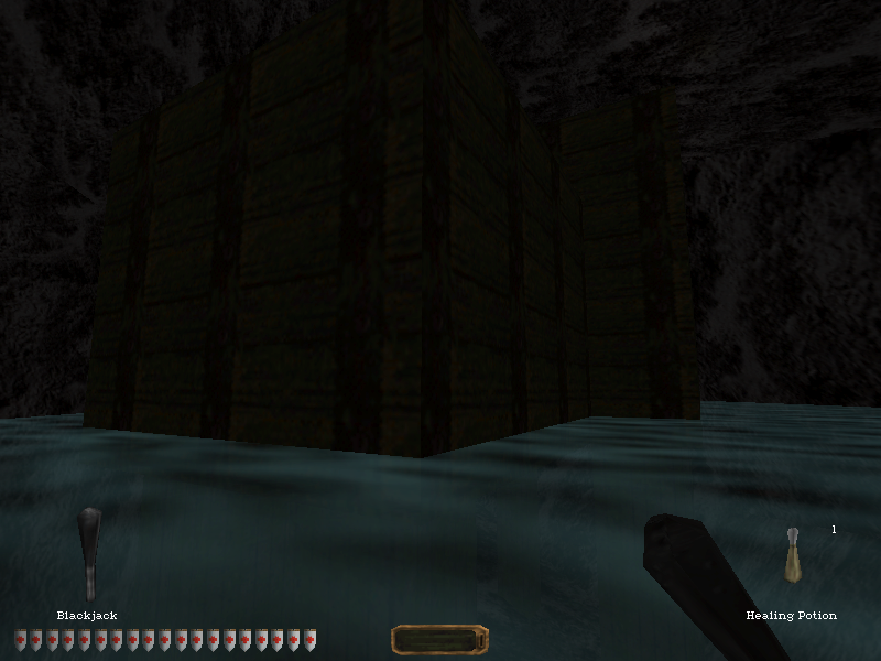 Thief II: The Metal Age (Windows) screenshot: There is only a tiny bit of swimming in the game. You can dive, though, if you feel like it