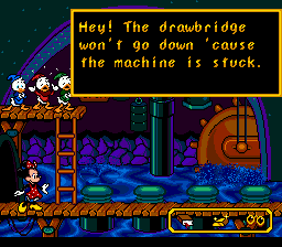 Mickey's Ultimate Challenge (Genesis) screenshot: Minnie must fix the draw-bridge.