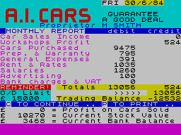 New Wheels John? (ZX Spectrum) screenshot: Finances before we've opened