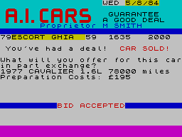 New Wheels John? (ZX Spectrum) screenshot: Part exchanging