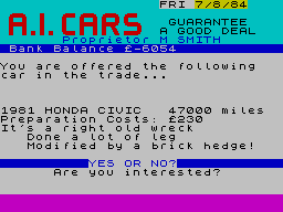 New Wheels John? (ZX Spectrum) screenshot: Could be a shoddy one