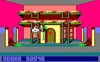 Chicken Chase (Amstrad CPC) screenshot: Navigating a ladder